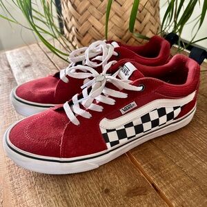 Vans Red and White Checkered Low-Top Sneakers